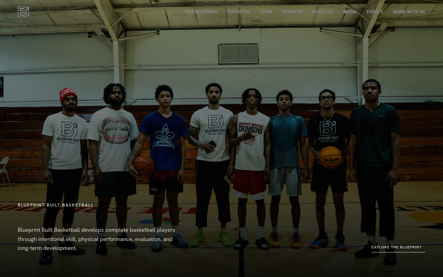 Screenshot of the Blueprint Built Basketball website